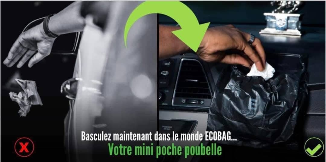 Avant / après ECOBAG : basculer d'un déchet jeté dans la voiture à un déchet collecté dans la mini poche poubelle ECOBAG